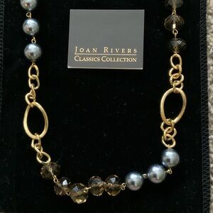 Joan Rivers Classics Collection Long Gray Pearl Gold and Brown Crystal Necklace